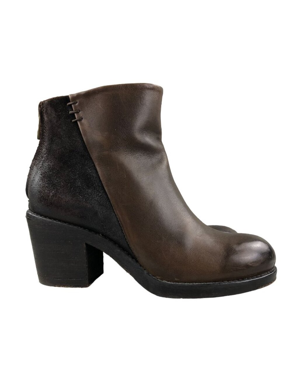 Hundred 100 Women's EU 37 (7) Brown Leather Back Zip Heeled Ankle Booties Boots